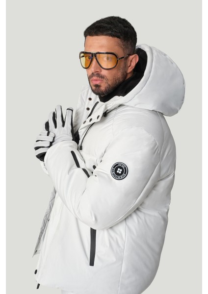 Erkek Taş Kapüşonlu Su İtici Rüzgar Geçirmez -20°C Dayanıklı Kaz Tüyü Kayak Montu A42Y6123