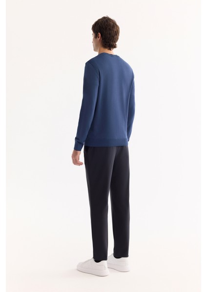 Erkek Lacivert Bisiklet Yaka Viskon Viskon Karışımlı Basic Triko Regular Fit Kazak B005021 fırsatları