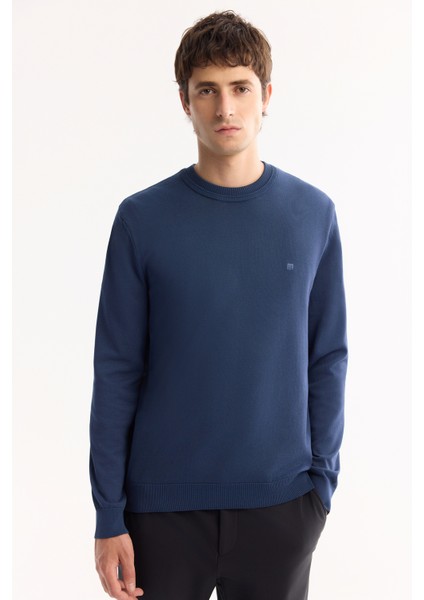 Erkek Lacivert Bisiklet Yaka Viskon Viskon Karışımlı Basic Triko Regular Fit Kazak B005021 indirimleri