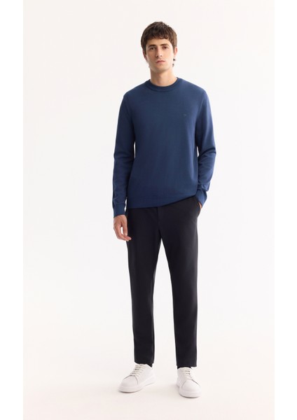 Erkek Lacivert Bisiklet Yaka Viskon Viskon Karışımlı Basic Triko Regular Fit Kazak B005021