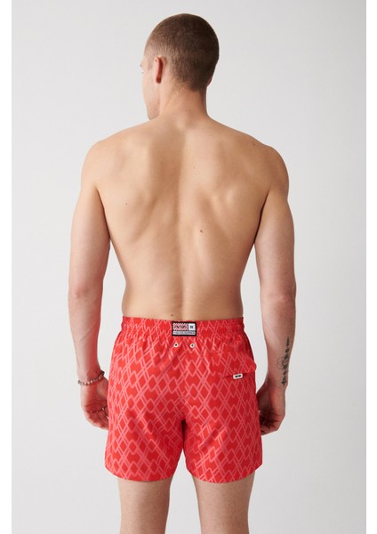 Erkek Kırmızı Geometrik Baskılı Deniz Şortu A31Y3817 modelleri