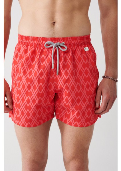 Erkek Kırmızı Geometrik Baskılı Deniz Şortu A31Y3817 fırsatları