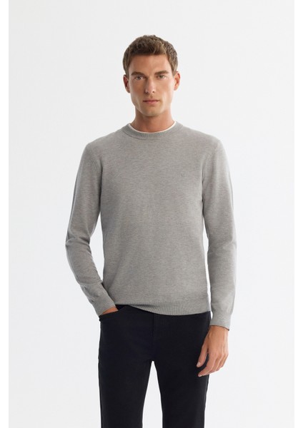 Erkek Gri Viskon Bisiklet Yaka Triko Regular Fit Kazak B005132