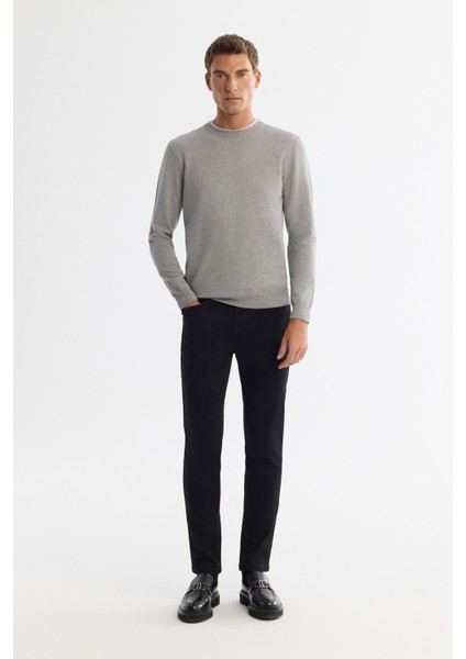 Erkek Gri Viskon Bisiklet Yaka Triko Regular Fit Kazak B005132