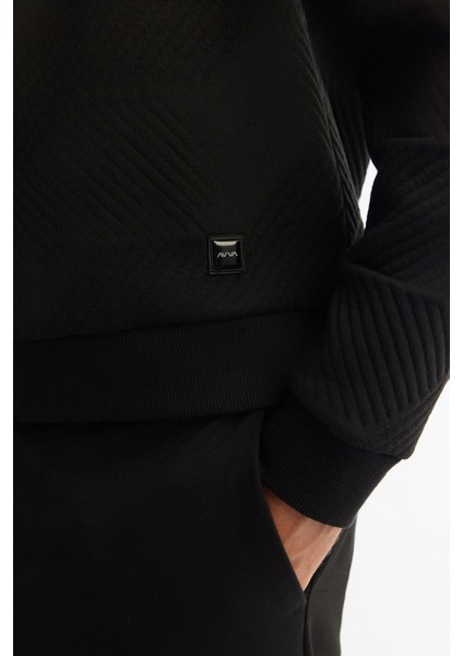 Erkek Siyah Bisiklet Yaka Baskılı Elastan Regular Fit Sweatshirt A42Y1275 modelleri