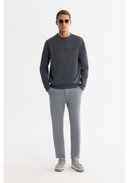 Erkek Gri Yanı Lastikli Yumuşak Tuşeli Duble Paça Slim Fit Pantolon A42Y3007