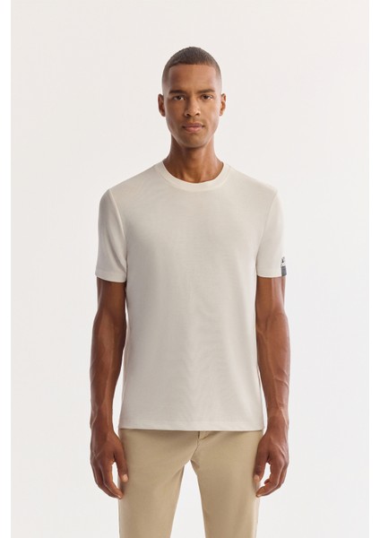 Erkek Ekru Bisiklet Yaka Soft Touch Bi-Stretch Baskılı Regular Fit T-Shirt A52Y1022