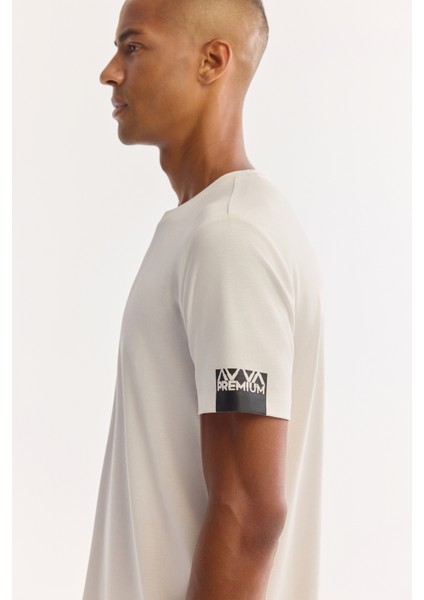 Erkek Ekru Bisiklet Yaka Soft Touch Bi-Stretch Baskılı Regular Fit T-Shirt A52Y1022 indirimleri
