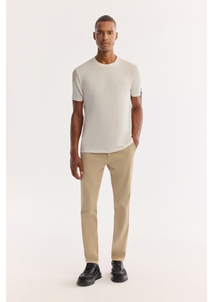 Erkek Ekru Bisiklet Yaka Soft Touch Bi-Stretch Baskılı Regular Fit T-Shirt A52Y1022