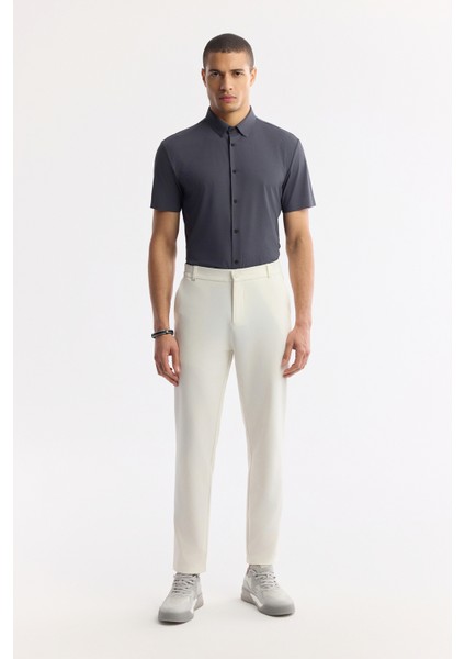 Erkek Kırık Beyaz Beli Lastikli Bi-Stretch Teknik Kumaş Slim Fit Pantolon A51Y3077