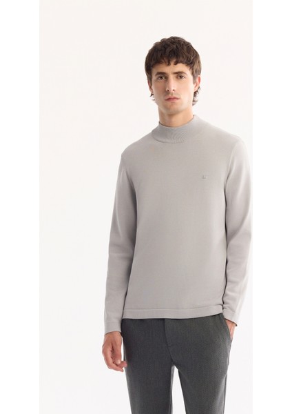 Erkek Gri Yarım Balıkçi Yaka Basic Düz Rayon Kazak B005151