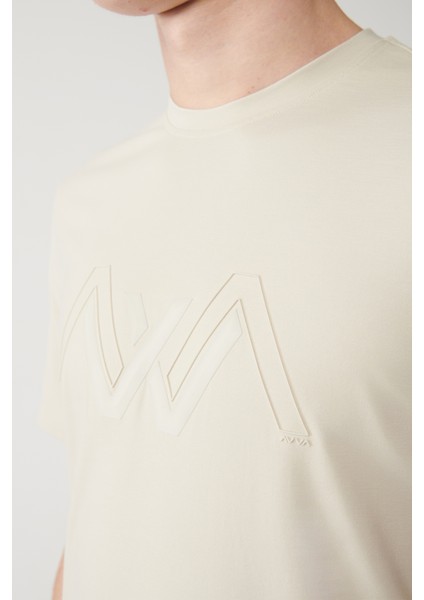 Erkek Bej Bisiklet Yaka Baskılı Soft Touch Regular Fit T-Shirt A41Y1037 indirimleri