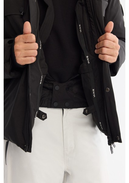 Erkek Siyah Kapüşonlu Su İtici Rüzgar Geçirmez -20°C Dayanıklı Kaz Tüyü Kayak Montu A42Y6123 modelleri