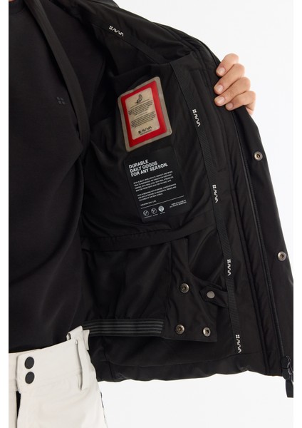 Erkek Siyah Kapüşonlu Su İtici Rüzgar Geçirmez -20°C Dayanıklı Kaz Tüyü Kayak Montu A42Y6123 fırsatları