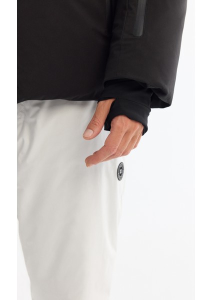 Erkek Siyah Kapüşonlu Su İtici Rüzgar Geçirmez -20°C Dayanıklı Kaz Tüyü Kayak Montu A42Y6123