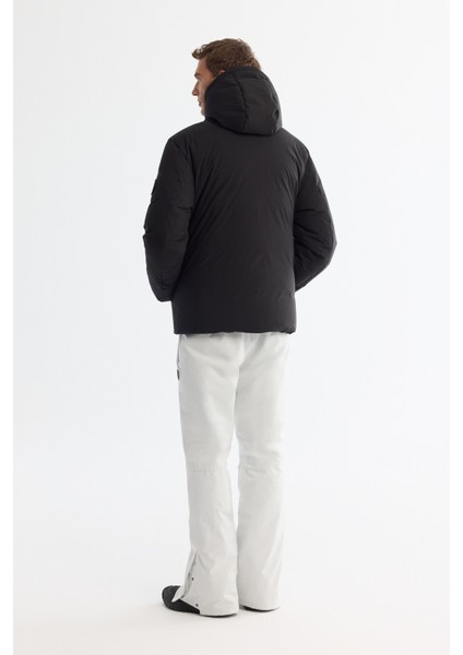 Erkek Siyah Kapüşonlu Su İtici Rüzgar Geçirmez -20°C Dayanıklı Kaz Tüyü Kayak Montu A42Y6123