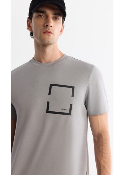 Erkek Gri Bisiklet Yaka Baskılı Elastan Regular Fit T-Shirt A42Y1020 fiyatları