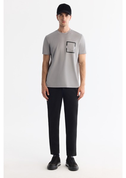 Erkek Gri Bisiklet Yaka Baskılı Elastan Regular Fit T-Shirt A42Y1020 indirimleri