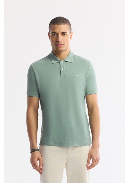 Erkek Mint Yeşil Kıvrılmaz Polo Yaka %100 Pamuk Basic Regular Fit T-Shirt B001032
