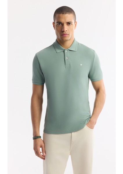 Erkek Mint Yeşil Kıvrılmaz Polo Yaka %100 Pamuk Basic Regular Fit T-Shirt B001032 indirimleri