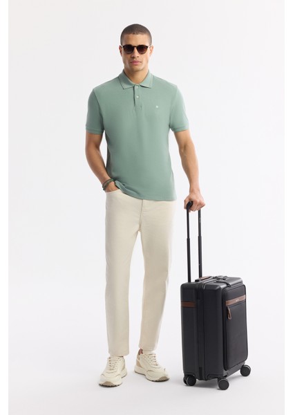 Erkek Mint Yeşil Kıvrılmaz Polo Yaka %100 Pamuk Basic Regular Fit T-Shirt B001032