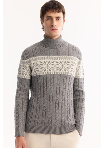 Erkek Gri Balıkçı Yaka Soft Touch Desenli Triko Regular Fit Kazak A52Y5072 fiyatları