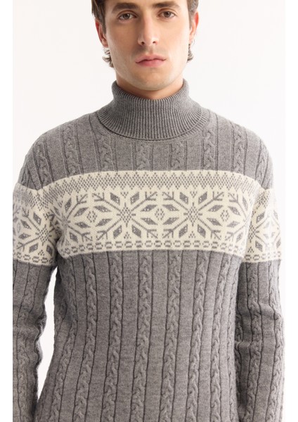 Erkek Gri Balıkçı Yaka Soft Touch Desenli Triko Regular Fit Kazak A52Y5072 indirimleri