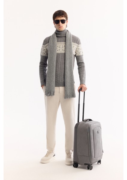 Erkek Gri Balıkçı Yaka Soft Touch Desenli Triko Regular Fit Kazak A52Y5072