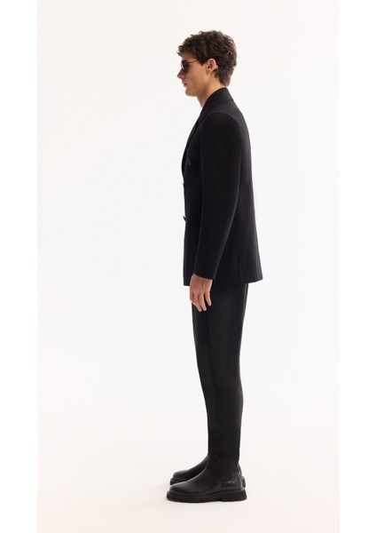 Erkek Siyah Kruvaze Yün Karışımlı Astarlı Kaşe Kaban A52Y6065 modelleri