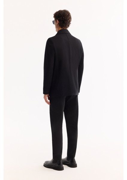 Erkek Siyah Kruvaze Yün Karışımlı Astarlı Kaşe Kaban A52Y6065 fırsatları