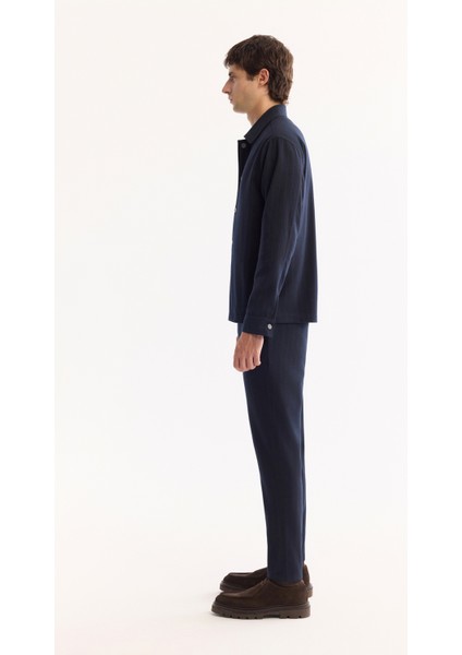 Erkek Lacivert Klasik Yaka Kolay Ütülenen Çizgili Comfort Fit Gömlek Ceket A52Y2018 modelleri