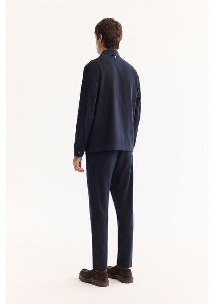 Erkek Lacivert Klasik Yaka Kolay Ütülenen Çizgili Comfort Fit Gömlek Ceket A52Y2018 fırsatları