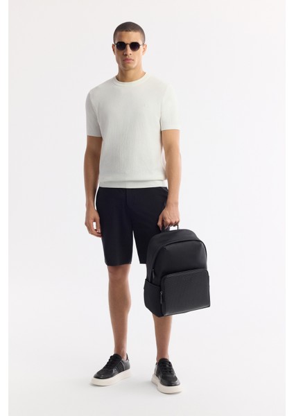 Erkek Ekru Bisiklet Yaka Viskon Karışımlı Triko Regular Fit T-Shirt B005119