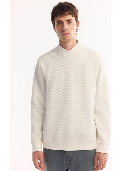 Erkek Ekru Bisiklet Yaka Dokulu Elastan Regular Fit Sweatshirt A52Y1216 fiyatları