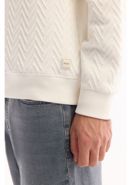 Erkek Ekru Bisiklet Yaka Dokulu Elastan Regular Fit Sweatshirt A52Y1216 fırsatları