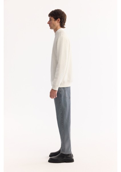 Erkek Ekru Bisiklet Yaka Dokulu Elastan Regular Fit Sweatshirt A52Y1216 indirimleri