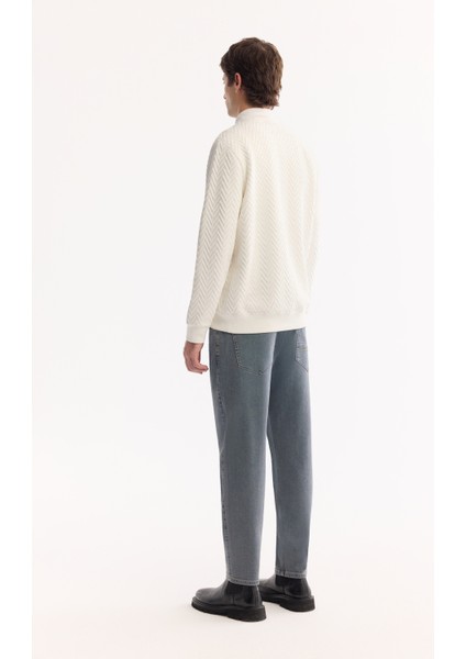 Erkek Ekru Bisiklet Yaka Dokulu Elastan Regular Fit Sweatshirt A52Y1216