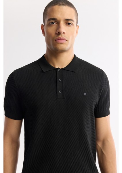 Erkek Siyah Polo Yaka Viskon Karışımlı Basic Triko Regular Fit T-Shirt B005120 fiyatları
