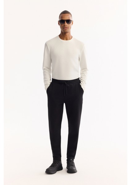 Erkek Siyah Beli Lastikli Bağcıklı Pamuklu Bi-Stretch Regular Fit Eşofman Altı A52Y3403