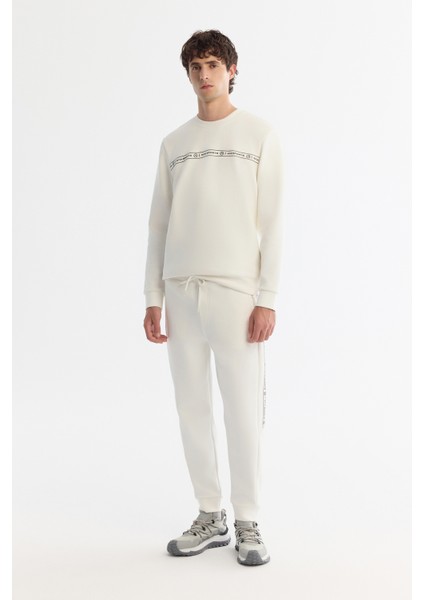 Erkek Ekru Beli Lastikli Bağcıklı Elastan Regular Fit Eşofman Altı A42Y3418