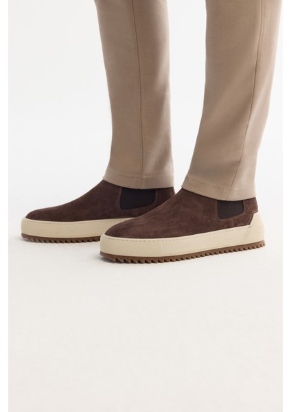 Erkek Kahverengi %100 Süet Esnek Taban Hafif Chelsea Bot B008009