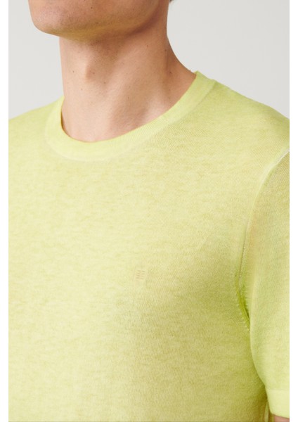 Erkek Neon Yeşil Bisiklet Yaka Triko Regular Fit T-Shirt A41Y5074 fiyatları