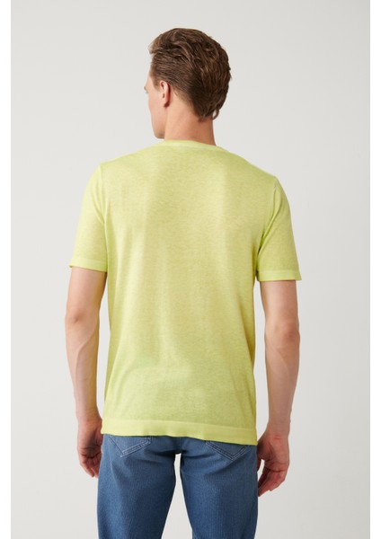 Erkek Neon Yeşil Bisiklet Yaka Triko Regular Fit T-Shirt A41Y5074 fırsatları