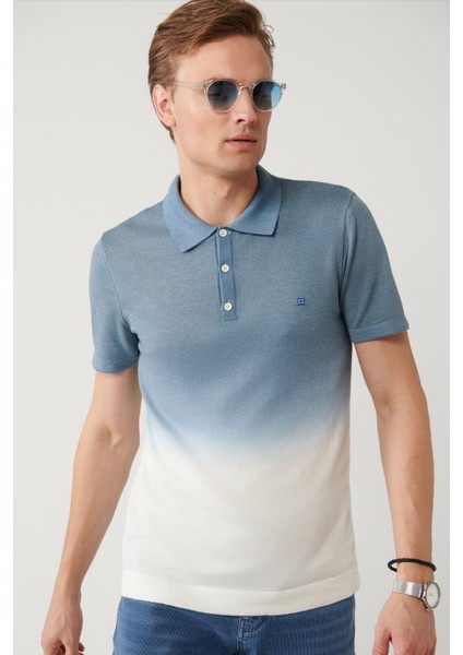 Erkek İndigo 3 Düğmeli Polo Yaka Triko Regular Fit T-Shirt A41Y5068