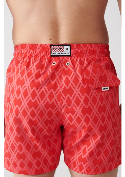 Erkek Kırmızı Geometrik Baskılı Deniz Şortu A31Y3817