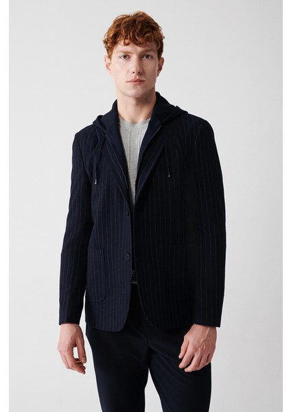 Erkek Lacivert Mono Yaka Çıkma Kapüşonlu Takma Cepli Ceket A32Y4019 indirimleri