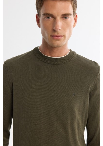 Erkek Haki Bisiklet Yaka Viskon Viskon Karışımlı Basic Triko Regular Fit Kazak B005021 fiyatları