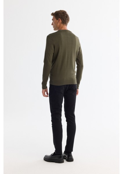 Erkek Haki Bisiklet Yaka Viskon Viskon Karışımlı Basic Triko Regular Fit Kazak B005021 fırsatları