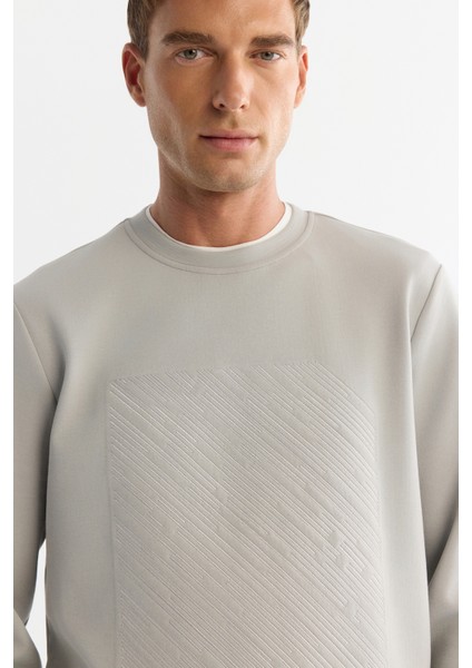 Erkek Gri Bisiklet Yaka Pamuklu Baskılı Elastan Regular Fit Sweatshirt A42Y1243 fiyatları