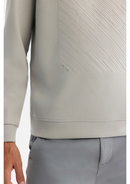 Erkek Gri Bisiklet Yaka Pamuklu Baskılı Elastan Regular Fit Sweatshirt A42Y1243 modelleri